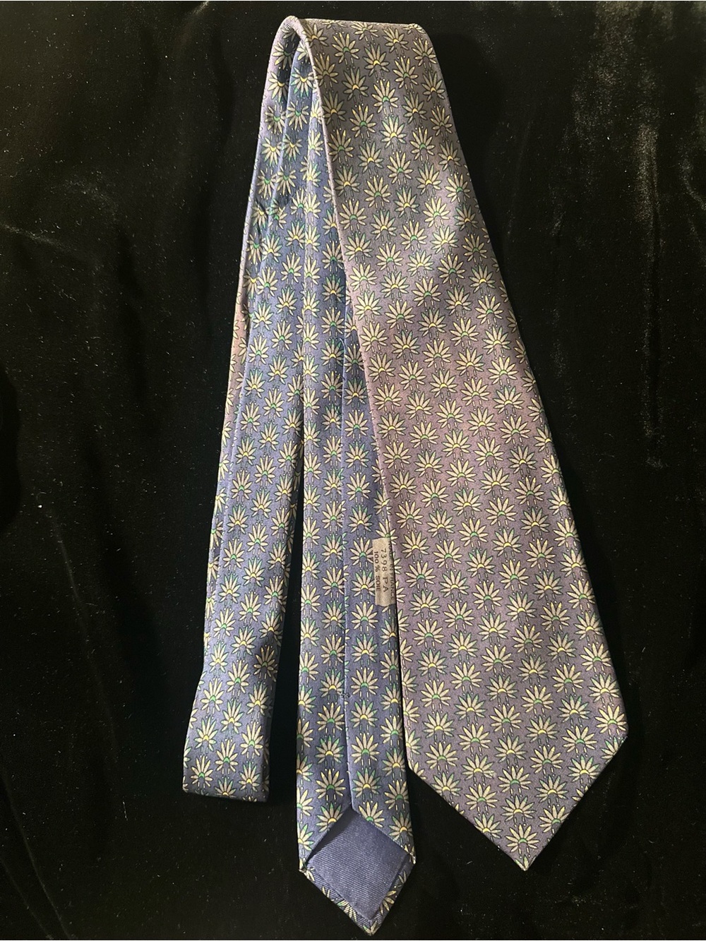 Hermes Lavender Silk Tie with Yellow-White Floral Motif